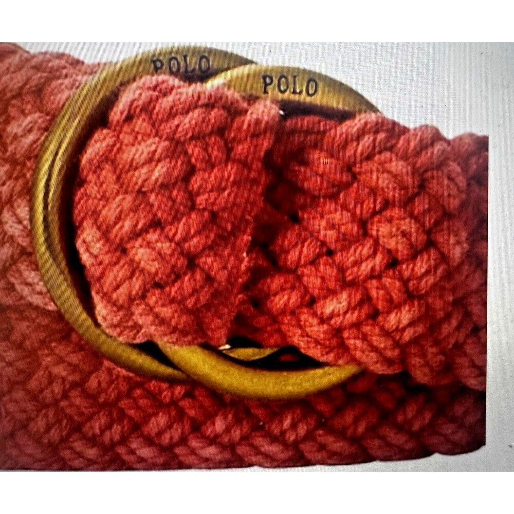 Polo Ralph Lauren  Men's Leather-Trim Braided Belt D Ring Belt Red Size Large
